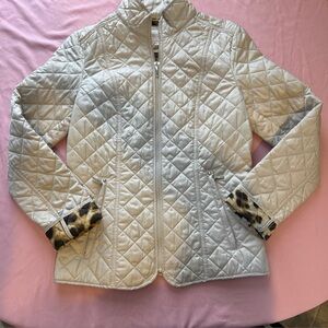 Laundry by Shelli Segal LA Beige Quilted Jacket Animal Print Lined Zip